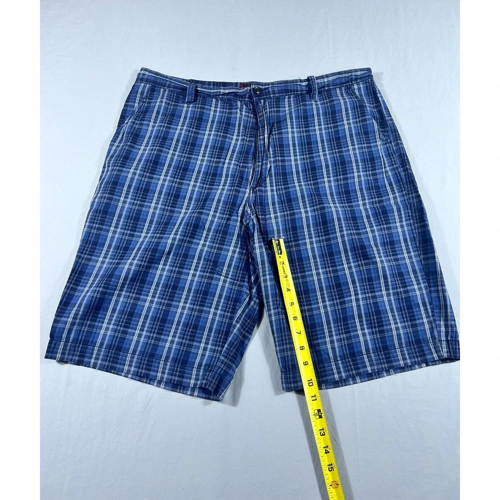 Reunion Men's Blue Plaid Flat Front Cotton Shorts Size 42